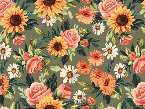 Wallpaper Mural Colorful flowers seamless pattern decoration on soft color background, Hello spring festival Torontodigital.ca