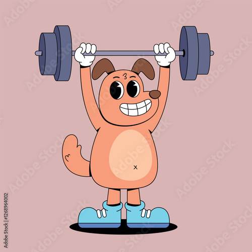 Cartoon dog weightlifting