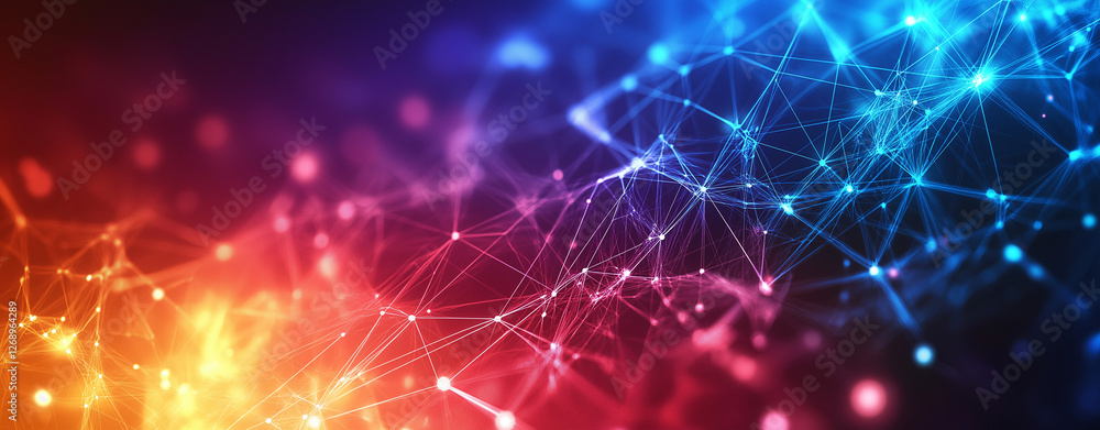 Abstract background with glowing lines and nodes in vibrant colors, showcasing digital network. interplay of blue, purple, and orange creates dynamic visual experience Abstract background with glowing lines and nodes in vibrant colors, showcasing digital network. interplay of blue, purple, and orange creates dynamic visual experience