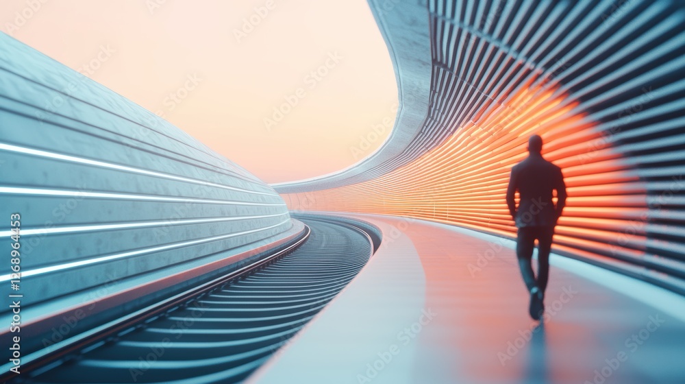 Commuters waiting for a train at a futuristic, light filled metro station, showcasing modern public transportation infrastructure. Commuters waiting for a train at a futuristic, light filled metro station, showcasing modern public transportation infrastructure.