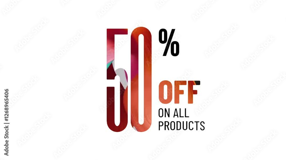 Trendy flat advertising with 50 percent off red discount flat badge for promo design. Poster badge. Business design. Motion graphics. Trendy flat advertising with 50 percent off red discount flat badge for promo design. Poster badge. Business design. Motion graphics.