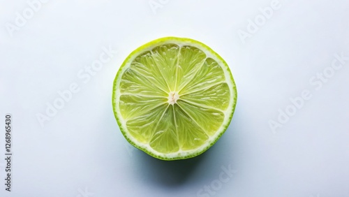 Half-Ripe Lime, Top View, White Background - Fresh Citrus Fruit Stock Photo