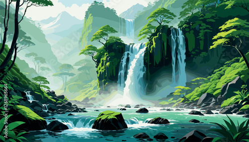 Twin Waterfalls Flowing Through Lush Green Jungle