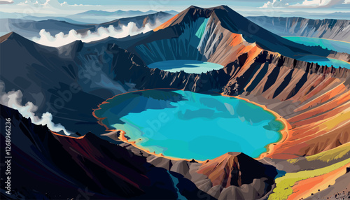 Stunning Volcanic Crater Lake with Vibrant Colors