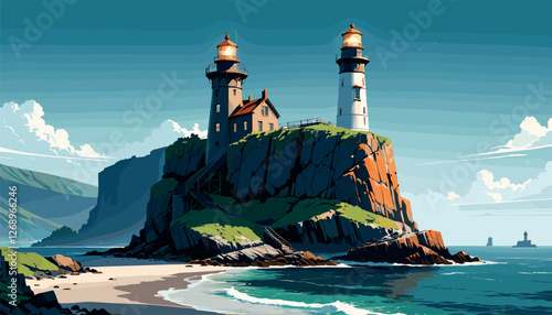 Majestic Lighthouse on a Rocky Coastal Cliff