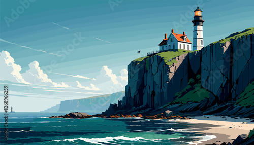 Majestic Lighthouse on a Rocky Coastal Cliff