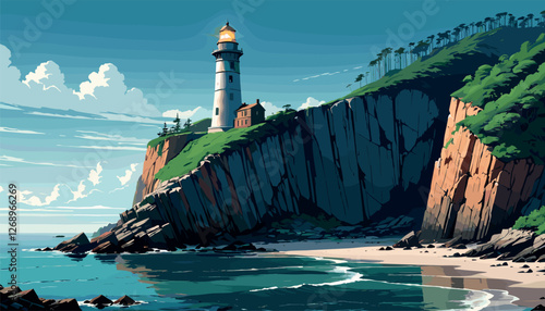 Majestic Lighthouse on a Rocky Coastal Cliff