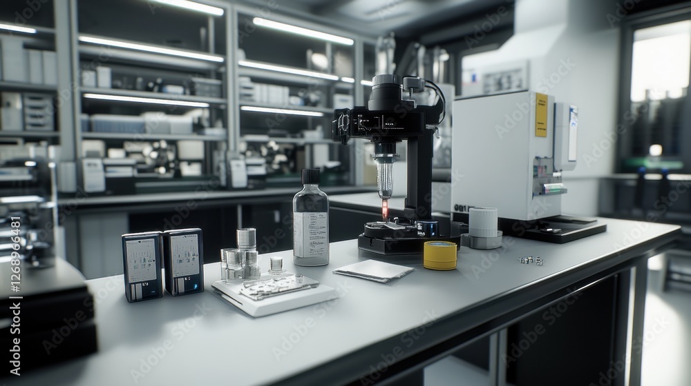 BCI research workspace with a neural sensor helmet, data visualization software, and a modern lab setup. BCI research workspace with a neural sensor helmet, data visualization software, and a modern lab setup.