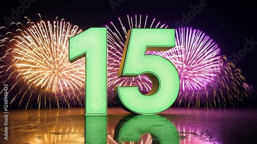A glowing green number 