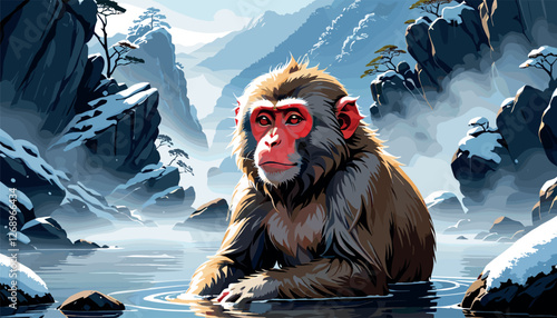 Japanese Snow Monkey in a Hot Spring