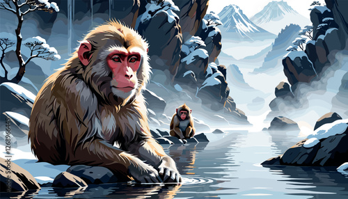 Japanese Snow Monkey in a Hot Spring