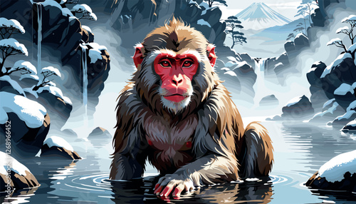 Japanese Snow Monkey in a Hot Spring