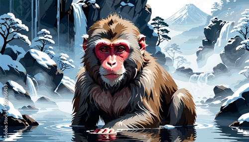 Japanese Snow Monkey in a Hot Spring