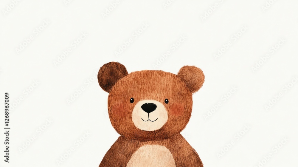 Fototapeta premium Cute and friendly brown bear illustration, perfect for children s decor, storybooks, and playful themes featuring warmth and innocence in a soft color palette