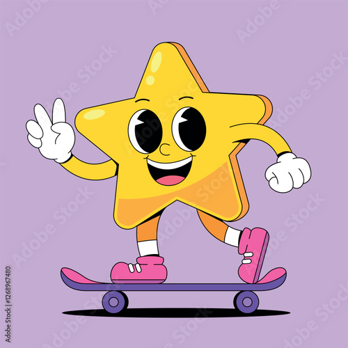 Cartoon star playing skateboard