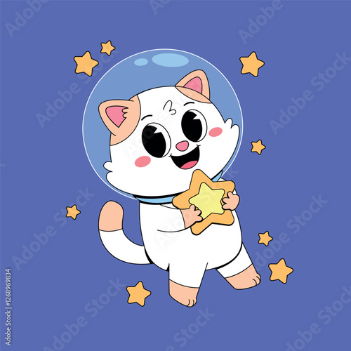 Cute astronaut cat holding star