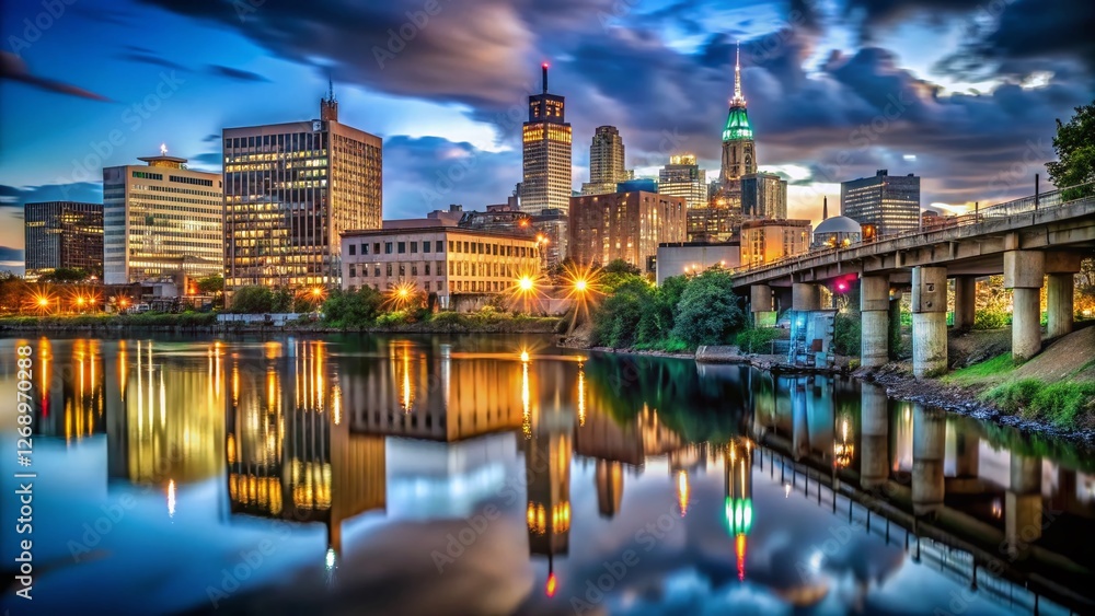 Obraz premium Hartford Connecticut Skyline Urban Exploration Night Photography - Connecticut River View