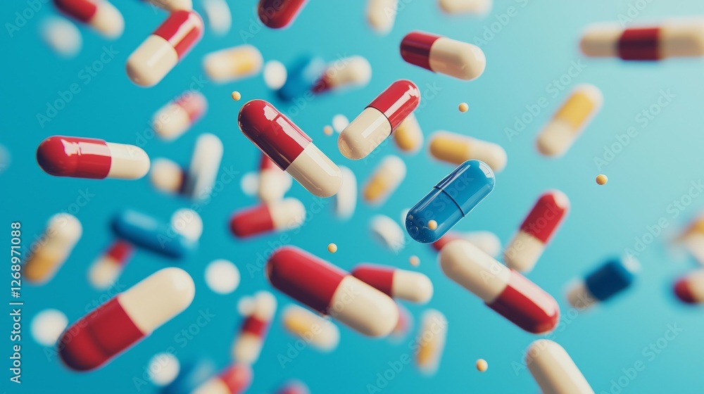 Colorful pills on blue background Colorful pills on blue background