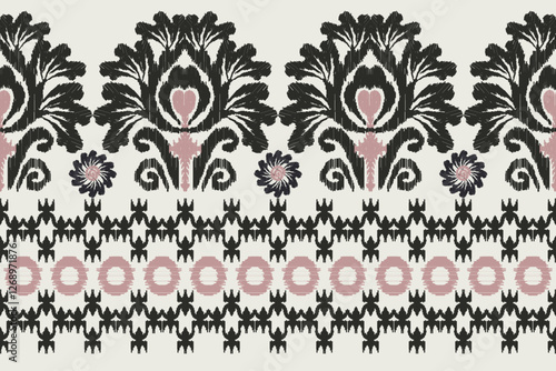 Border ethnic ikat pattern art. folk embroidery, and Mexican style. Aztec geometric ornament print. Design for background, illustration, fabric, clothing, textile, print, batik.