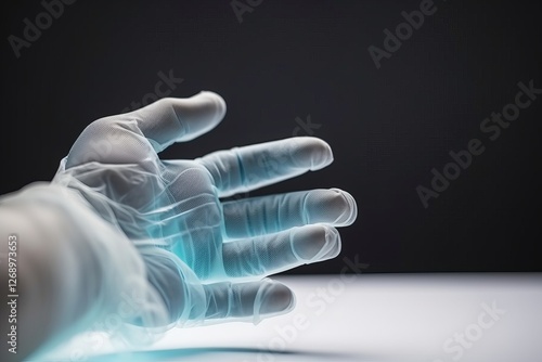 Clinical focus on a gloved hand displaying prominent veins under bright medical lighting photo