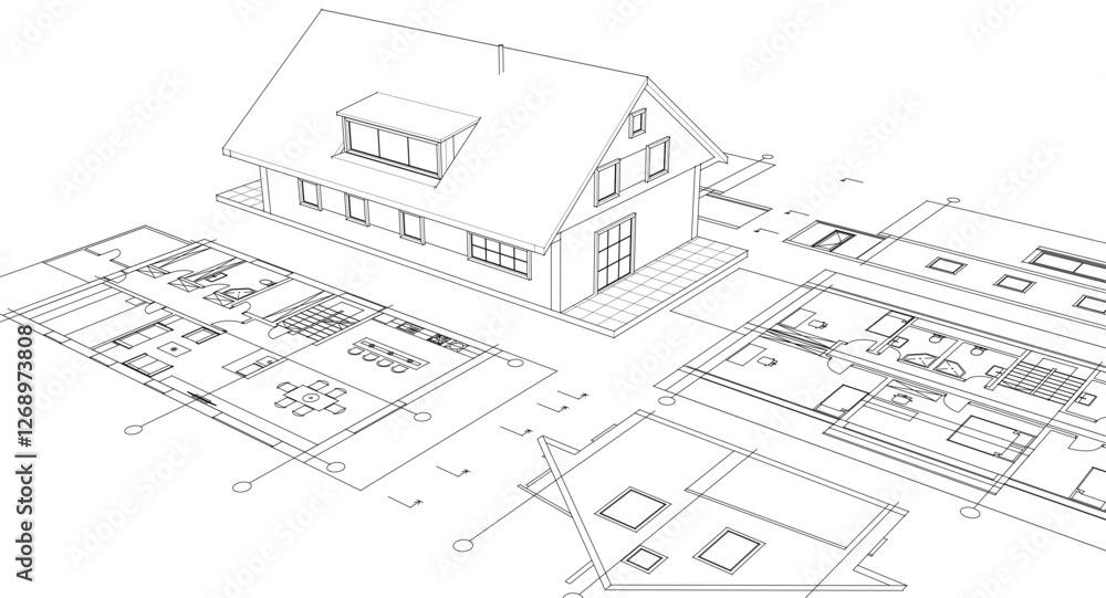 residential architecture house plan 3d illustration residential architecture house plan 3d illustration