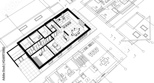 residential architecture house plan 3d illustration
