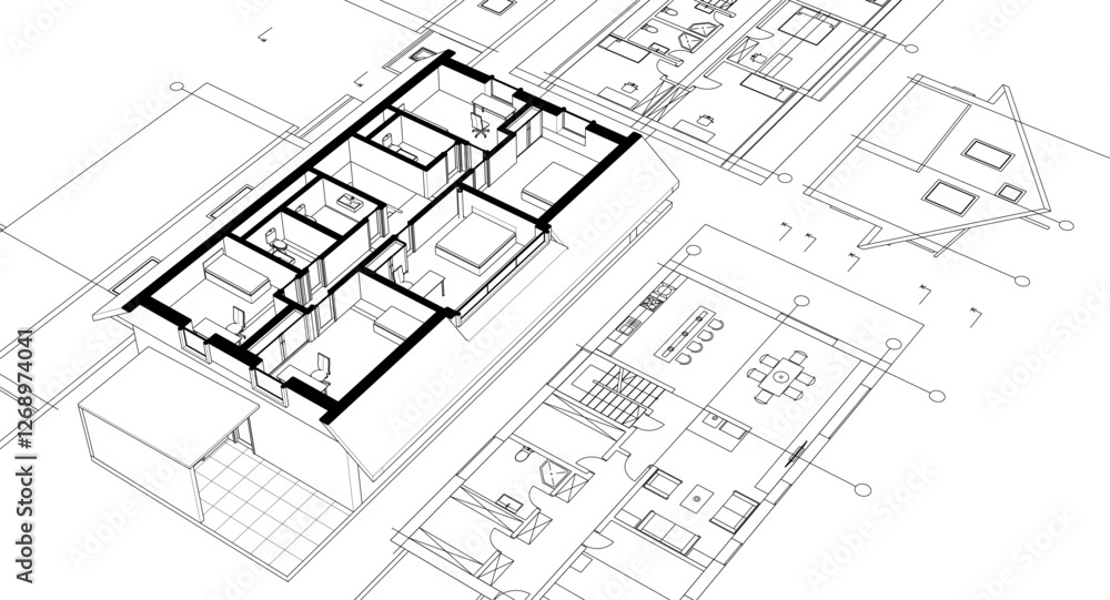 residential architecture house plan 3d illustration residential architecture house plan 3d illustration