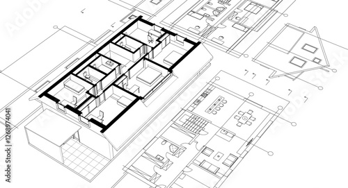 residential architecture house plan 3d illustration