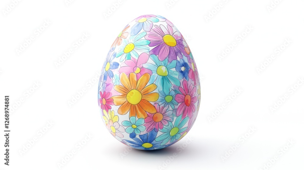 Decorated Easter egg, floral design, white background, spring holiday Decorated Easter egg, floral design, white background, spring holiday