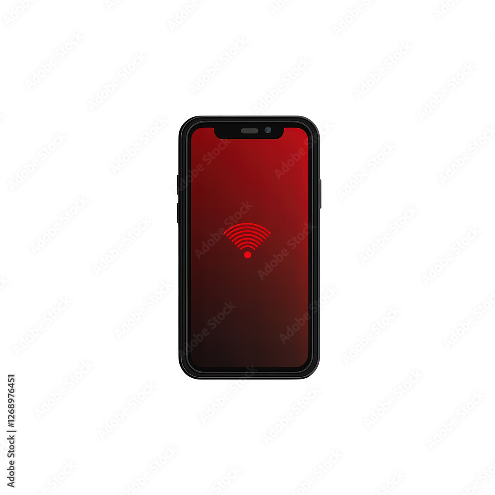 Isolated Mobile Phone with Red Wi-Fi Signal on Screen Isolated Mobile Phone with Red Wi-Fi Signal on Screen