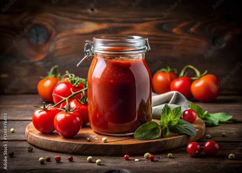 Homemade Tomato Ketchup in Glass Jar - Natural Food Preservation Homemade Tomato Ketchup in Glass Jar - Natural Food Preservation