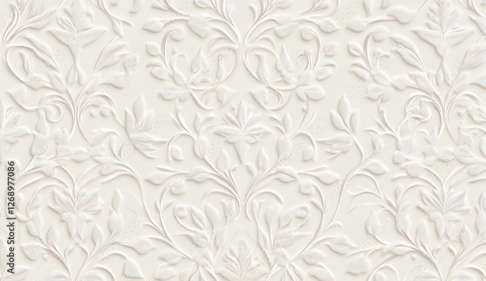 Elegant embossed floral wallpaper pattern on light beige background Elegant embossed floral wallpaper pattern on light beige background