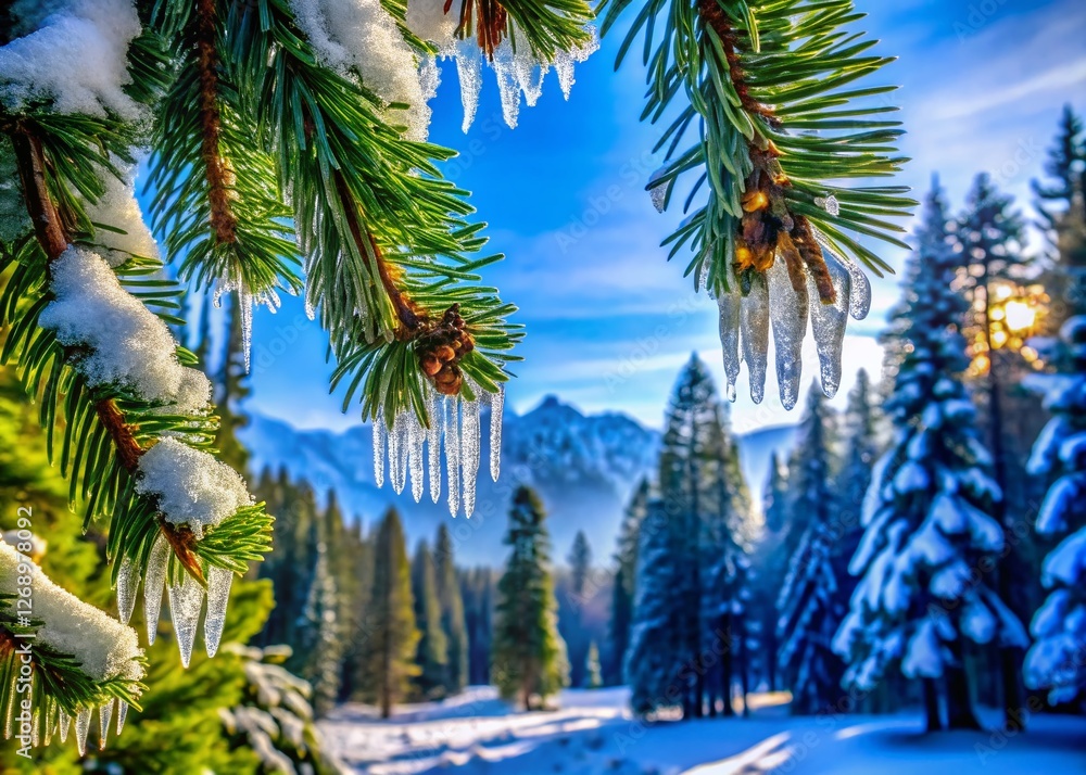 Icicle-Covered Pine Needles & Snow-Covered Evergreens, Sequoia National Park, Sierra Nevada Mountains, California Icicle-Covered Pine Needles & Snow-Covered Evergreens, Sequoia National Park, Sierra Nevada Mountains, California