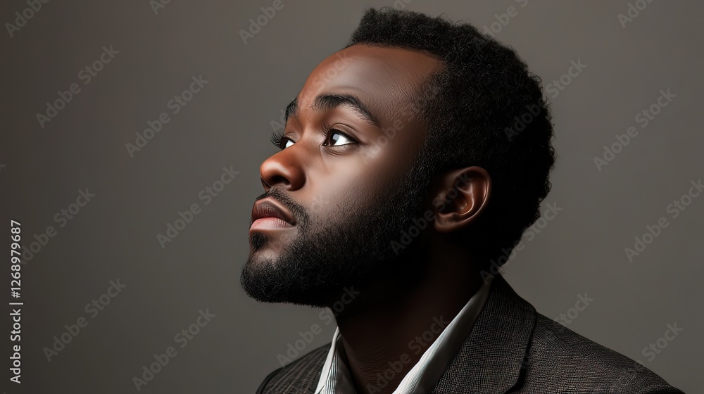 Obraz premium Thoughtful professional in casual attire, embodying creativity and focus.