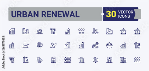 Urban Renewal Renewable linear icon. Contains such icons as estate, development, library, tree, apartment, urban, downtown, government and more. Icons for UI. Editable stroke. Vector illustration.