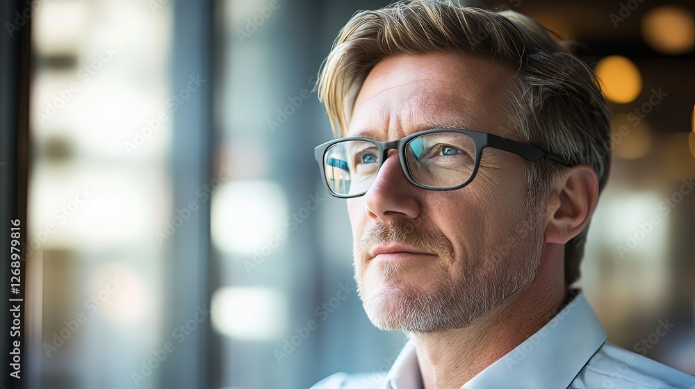 Fototapeta premium Thoughtful professional in casual attire, embodying creativity and focus.