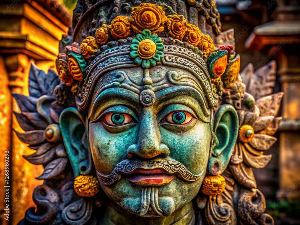 Intense Gaze: Close-Up Architectural Portrait of a Stone Deity Intense Gaze: Close-Up Architectural Portrait of a Stone Deity