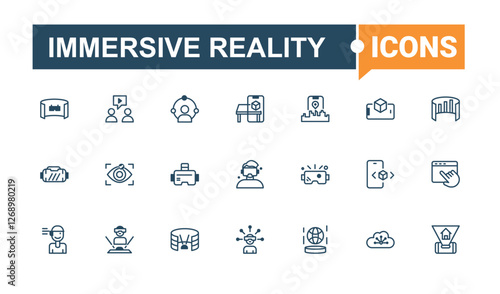 Immersive Reality modern icon. Includes thin line internet, simulation, device, eye, game, augmented reality, control, gaming. Outline symbol collection. Editable stroke.