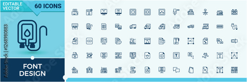 Font Design line icon. It contains symbols to process, drawing, pen, tool, web, pencil, curve and more. Minimalistic icons. Editable stroke.