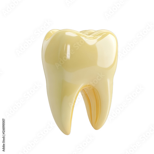 Shiny yellow 3d tooth model, showcasing dental anatomy. . Isolated on transparent background. Generative AI photo