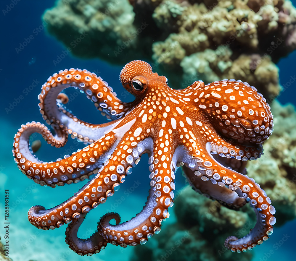 Obraz premium Colorful octopus in blue water, wonderful and beautiful