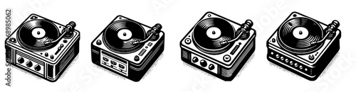 Four vector images of a modern turntable