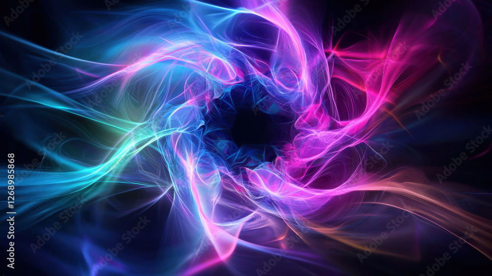 Fototapeta premium Vibrant swirl of colorful light waves forming abstract glowing vortex