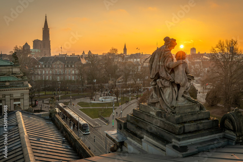 A beautiful sunset from the national university library roofs in Strasbourg in France on february 10th 2025 photo