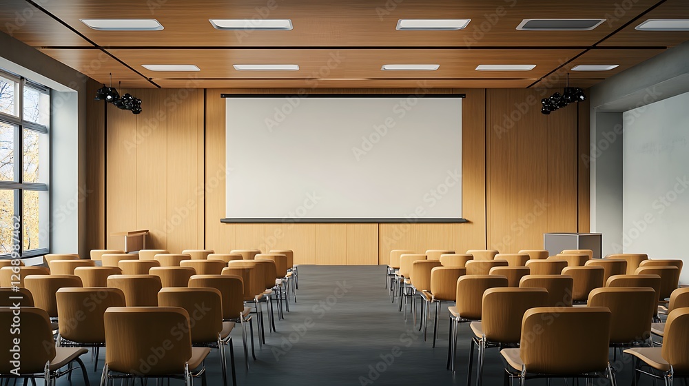 Roll-up banner mockup in a conference hall Roll-up banner mockup in a conference hall
