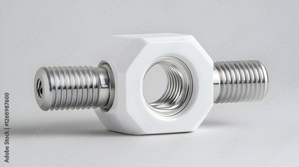 White double-ended nut on gray background, industrial design White double-ended nut on gray background, industrial design