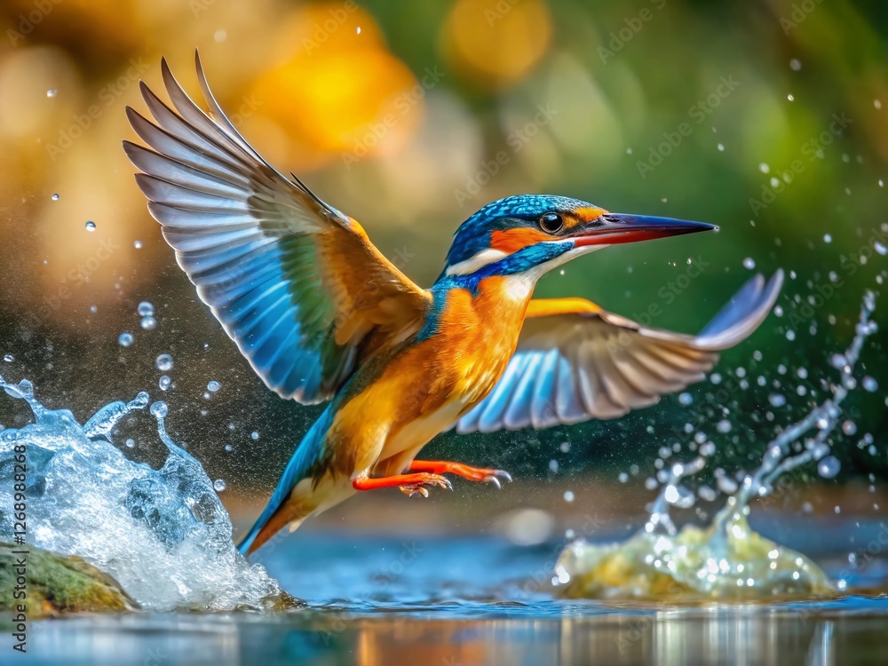 Kingfisher Bird in Flight, Splashing Water, Nature Photography, Wildlife Kingfisher Bird in Flight, Splashing Water, Nature Photography, Wildlife