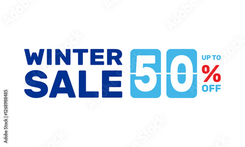 winter sale 50%, vector advertising banner or season discount poster, retail store super offer, online marketplace best price deal