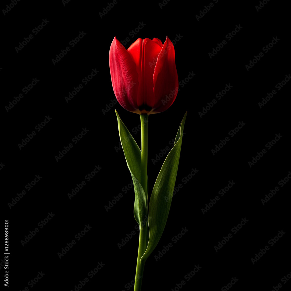 Vibrant red tulip stands elegantly against a dark background showcasing its striking beauty and delicate features Vibrant red tulip stands elegantly against a dark background showcasing its striking beauty and delicate features
