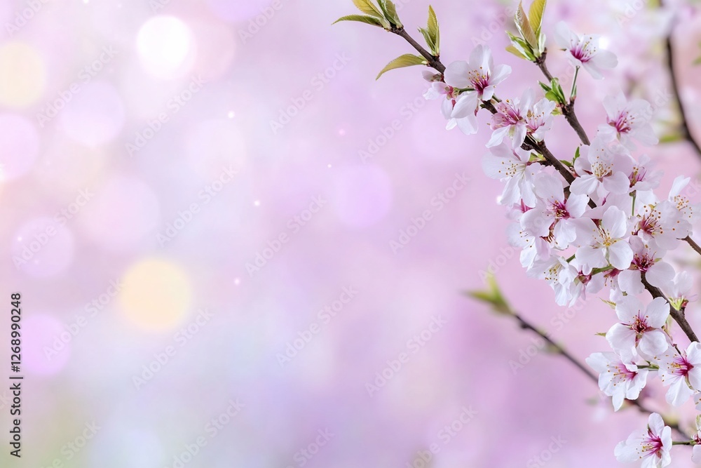 Blossoms bloom on tree branches; blurred background suggests spring use Blossoms bloom on tree branches; blurred background suggests spring use